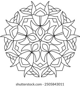 Mandala Line Illustration,  Perfect set for surface of design, textiles, posters, tattoos in indian yoga style, Mandala Line Drawing Design. bundle for coloring book interior. Round Ornament Pattern