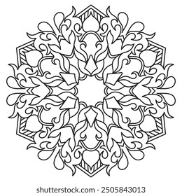 Mandala Line Illustration,  Perfect set for surface of design, textiles, posters, tattoos in indian yoga style, Mandala Line Drawing Design. bundle for coloring book interior. Round Ornament Pattern