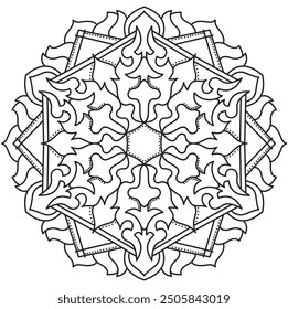 Mandala Line Illustration,  Perfect set for surface of design, textiles, posters, tattoos in indian yoga style, Mandala Line Drawing Design. bundle for coloring book interior. Round Ornament Pattern