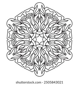 Mandala Line Illustration,  Perfect set for surface of design, textiles, posters, tattoos in indian yoga style, Mandala Line Drawing Design. bundle for coloring book interior. Round Ornament Pattern