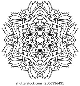 Mandala Line Illustration,  Perfect set for surface of design, textiles, posters, tattoos in indian yoga style, Mandala Line Drawing Design. bundle for coloring book interior. Round Ornament Pattern