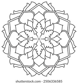 Mandala Line Illustration,  Perfect set for surface of design, textiles, posters, tattoos in indian yoga style, Mandala Line Drawing Design. bundle for coloring book interior. Round Ornament Pattern