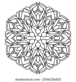 Mandala Line Illustration,  Perfect set for surface of design, textiles, posters, tattoos in indian yoga style, Mandala Line Drawing Design. bundle for coloring book interior. Round Ornament Pattern