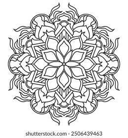 Mandala Line Illustration,  Perfect set for surface of design, textiles, posters, tattoos in indian yoga style, Mandala Line Drawing Design. bundle for coloring book interior. Round Ornament Pattern