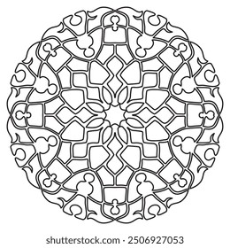 Mandala Line Illustration,  Perfect set for surface of design, textiles, posters, tattoos in indian yoga style, Mandala Line Drawing Design. bundle for coloring book interior. Round Ornament Pattern