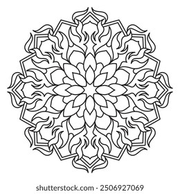 Mandala Line Illustration,  Perfect set for surface of design, textiles, posters, tattoos in indian yoga style, Mandala Line Drawing Design. bundle for coloring book interior. Round Ornament Pattern