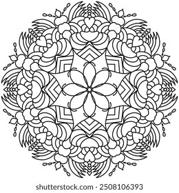 Mandala Line Illustration,  Perfect set for surface of design, textiles, posters, tattoos in indian yoga style, Mandala Line Drawing Design. bundle for coloring book interior. Round Ornament Pattern