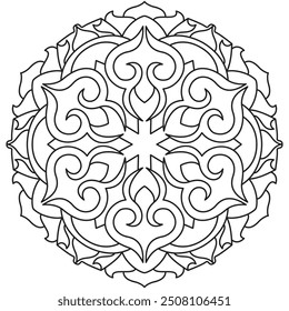 Mandala Line Illustration,  Perfect set for surface of design, textiles, posters, tattoos in indian yoga style, Mandala Line Drawing Design. bundle for coloring book interior. Round Ornament Pattern