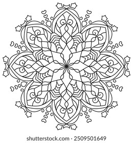 Mandala Line Illustration,  Perfect set for surface of design, textiles, posters, tattoos in indian yoga style, Mandala Line Drawing Design. bundle for coloring book interior. Round Ornament Pattern