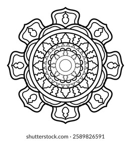 Mandala Line Illustration, Simple mandala design for coloring design.
