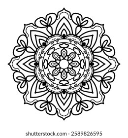 Mandala Line Illustration, Simple mandala design for coloring design.