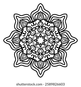 Mandala Line Illustration, Simple mandala design for coloring design.