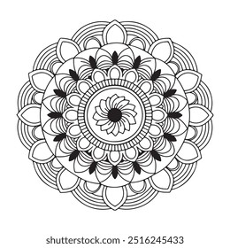 Mandala Line Illustration,Simple mandala design for coloring,Seamless vector mandala pattern design