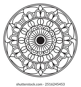 Mandala Line Illustration,Simple mandala design for coloring,Seamless vector mandala pattern design