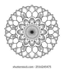 Mandala Line Illustration,Simple mandala design for coloring,Seamless vector mandala pattern design