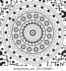 Linha Mandala impressão padrão sem emenda. Vetor preto branco fundo geométrico que pode ser usado para colorir livro ou cartaz