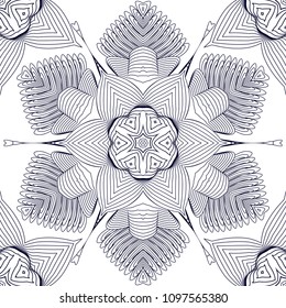 Mandala line seamless pattern, tribal ethnic motif. Ornament for wallpaper, textiles, greeting card,  packing, web. Vector  illustration.