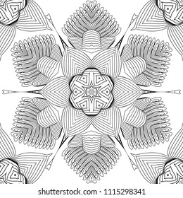 Mandala line seamless pattern, tribal ethnic motif. Ornament for wallpaper, textiles, greeting card,  packing, web. Vector  illustration.