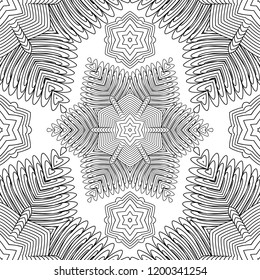 Mandala line seamless pattern, tribal ethnic motif. Ornament for wallpaper, textiles, greeting card,  packing, web. Vector  illustration.