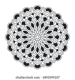 Vector de línea de Mandala. Un ornamento aislado simétrico redondo negro monocromo.