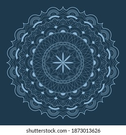 Mandala line vector. A symmetrical dark round monochrome ornament. Coloring
