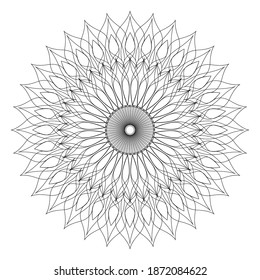 Mandala line vector. A symmetrical flower monochrome ornament. Coloring