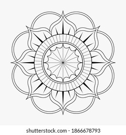 Mandala line vector. A symmetrical round monochrome ornament. Coloring