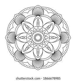 Mandala line vector. A symmetrical round monochrome ornament. Coloring