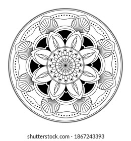 Mandala line vector. A symmetrical round monochrome ornament. Coloring