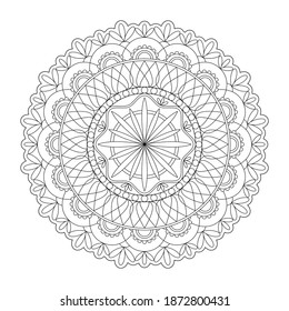 Mandala line vector. A symmetrical round monochrome ornament. Coloring