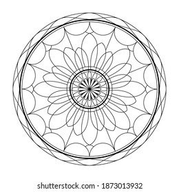 Mandala line vector. A symmetrical round monochrome ornament. Coloring
