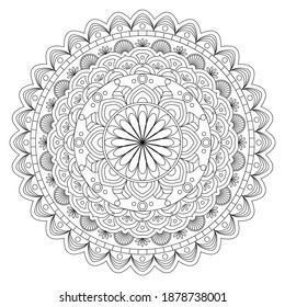Vector de línea de Mandala. Un ornamento simétrico monocromo de línea redonda. Colores