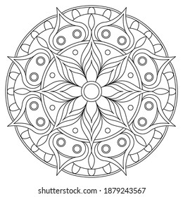 Mandala line vector. A symmetrical round monochrome ornament. Coloring