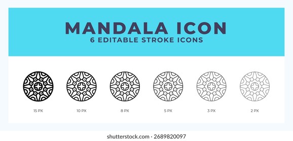 Vector de símbolo de icono lineal de mandala. Esquema negro para el Web. App. Presentación y más.