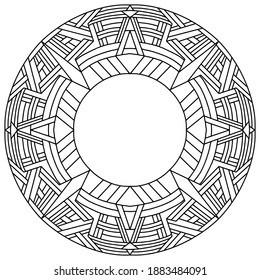 mandala with linear abstract figures drawn on a white background for coloring, vector