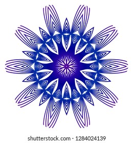 Mandala in linear Ethnic style. Round vector ornament. Blue, purple color gradient. Idea for your Holiday design, cover, poster, tattoo, decorated, bussiness brochure, flyer.
