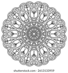 Mandala Lines, Abstract Flower Black Lines for Coloring, Coloring Book