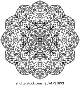 Mandala lines, abstract flowers for coloring