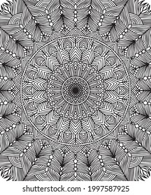 mandala with lines and abstract ornaments for coloring on a white background, vector