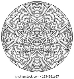 mandala con líneas formando figuras abstractas dibujadas en fondo blanco para colorear, vectores, colorear páginas de libros