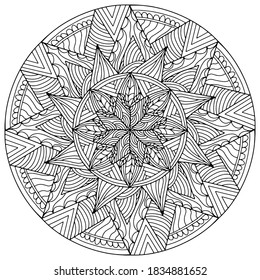 mandala with lines forming geometric figures drawn on a white background for coloring, vector, coloring book pages