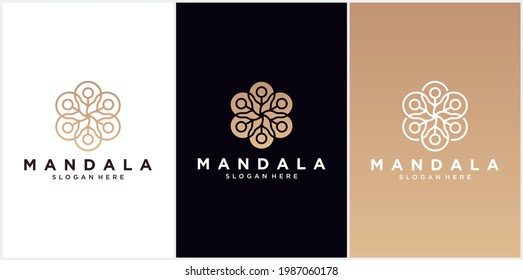 Mandala logo design template, abstract symbol in mandala style, emblem for luxury products, hotels, boutiques, jewelry, oriental cosmetics