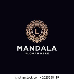 Mandala logo design template, mandala abstract symbol, luxury emblem, hotel, boutique, jewelry, oriental cosmetics with mandala concept