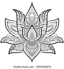 Mandala lotus flower for adult coloring book.Mandala lotus coloring pages.