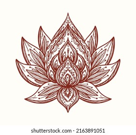 Mandala lotus flower for Henna, Mehndi, tattoo, decoration. Decorative ornament in ethnic oriental style. Outline doodle hand draw vector illustration.