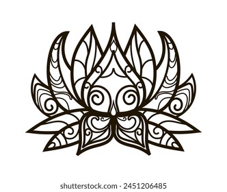 Mandala lotus in the style of a single line in black. Vintage decorative elements. Oriental pattern. Islamic, Arabic, Indian, Moroccan, Spanish, Turkish, Pakistani, Chinese, mystical, mythical motifs.