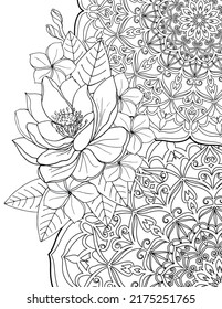 Mandala and Lotus. Vector illustration. Doodle coloring page.