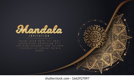 Mandala luxury invitation. Gold on black background. Vector