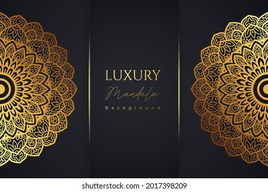 Mandala luxury ornamental background design withe gold color. Elegant invitation wedding card , invite , backdrop cover banner