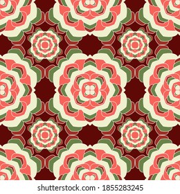 Patrón impecable de lujo Mandala. Diseño vectorial floral iraní. Ornamento abstracto de azulejos de mandala floral. Impresión de tela floral étnica. Un interminable trasfondo de medallón sin fisuras.